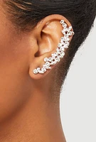 Womens Cubic Zirconia Ear Climber Earrings, Silver