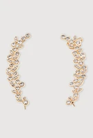 Womens Cubic Zirconia Ear Climber Earrings, Gold