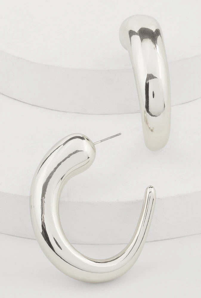 Womens Chunky Metallic Drop Earrings, Silver