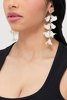 Womens Tulle Floral Drop Earrings, White