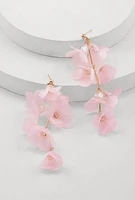 Womens Tulle Floral Drop Earrings, Pink