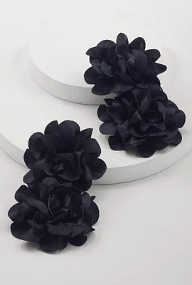 Womens Satin 3D Flower Drop Earrings, Black
