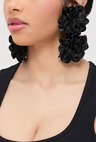 Womens Satin 3D Flower Drop Earrings, Black