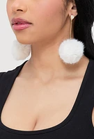 Womens Faux Pearl Heart Pom Pom Drop Earrings, White