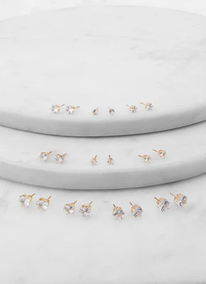 Womens Set Of 10 Cubic Zirconia Assorted Heart Stud Earrings, Gold