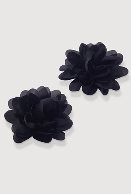 Womens Oversized Flower Statement Earrings, Black