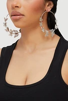 Womens Butterfly Hoop Earrings, Silver