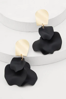 Womens Chunky Floral Petal Drop Earrings, Black