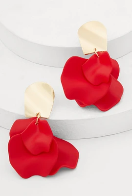 Womens Chunky Floral Petal Drop Earrings, Red
