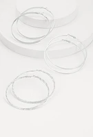 Womens Assorted Metallic Hoop Earring Trio, Silver