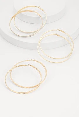 Womens Assorted Metallic Hoop Earring Trio, Gold