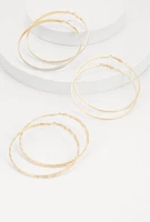 Womens Assorted Metallic Hoop Earring Trio, Gold