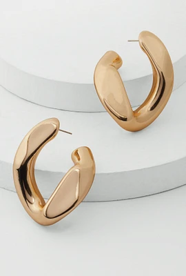 Womens Abstract Chunky Chain Hoop Earrings, Gold