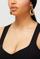 Womens Abstract Chunky Chain Hoop Earrings, Gold