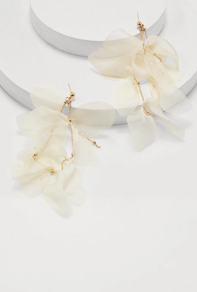 Womens Flower Petal Drop Earrings, White