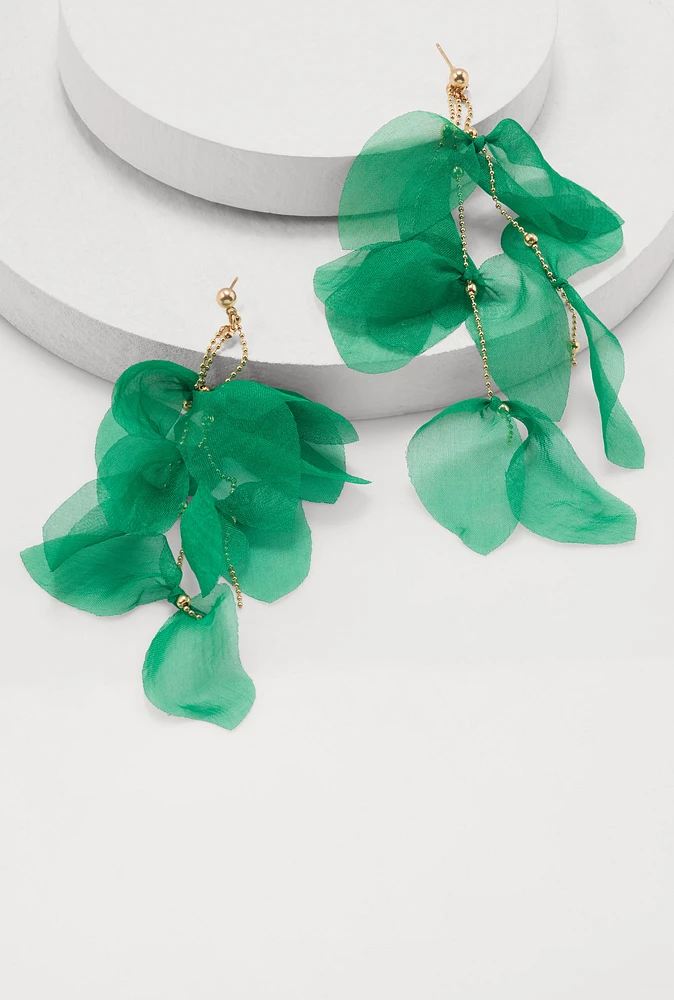 Womens Flower Petal Drop Earrings, Green