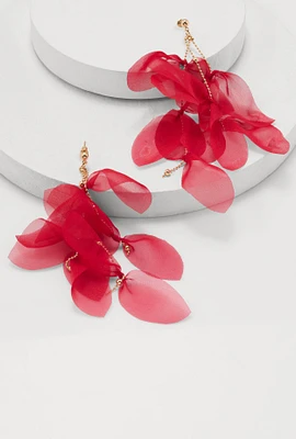 Womens Flower Petal Drop Earrings, Red