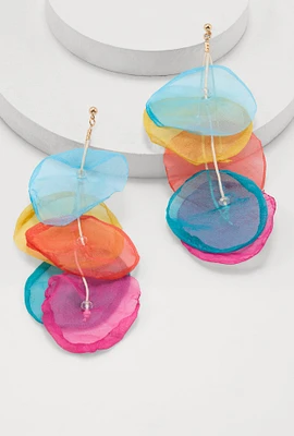 Womens Tiered Organza Petal Drop Earrings, Multi