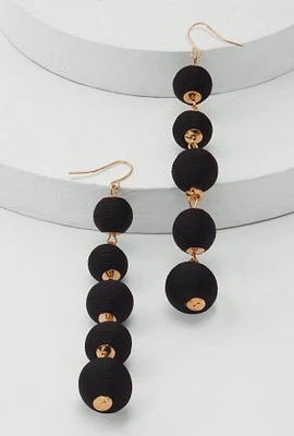 Womens Thread Wrapped Ball Drop Earrings, Black