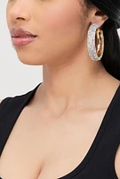 Womens Rhinestone Embellished Hoop Earrings, Gold