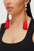 Womens Statement Tassel Earrings, Red