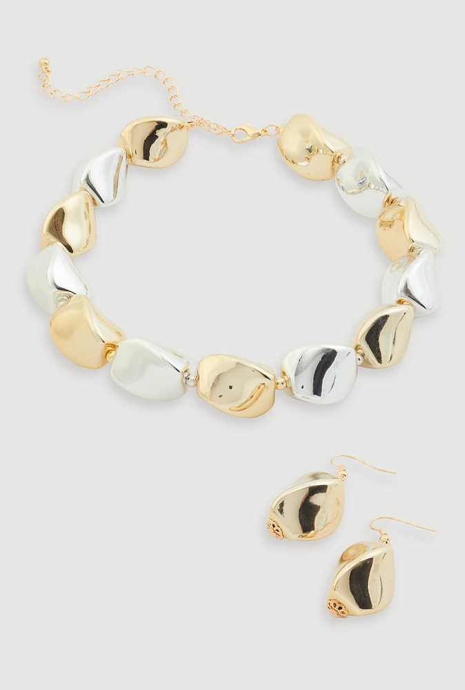 Womens Chunky Bead Necklace with Drop Earrings, Multi