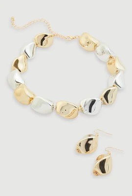 Womens Chunky Bead Necklace with Drop Earrings, Multi