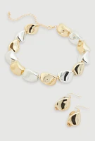 Womens Chunky Bead Necklace with Drop Earrings, Multi