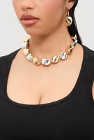 Womens Chunky Bead Necklace with Drop Earrings, Multi