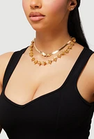 Womens Metallic Love Layered Necklace with Stud Earrings, Gold