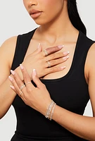 Womens Layered Rhinestone Bracelet and Rings Set, Gold