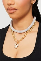 Womens Metallic Love Necklace and Earrings Set, Gold