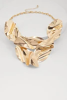 Womens Textured Metallic Chain Choker Necklace, Gold