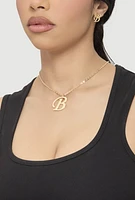 Womens B Initial Necklace and Earrings, Gold