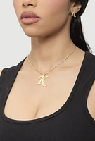 Womens K Initial Necklace and Earrings, Gold