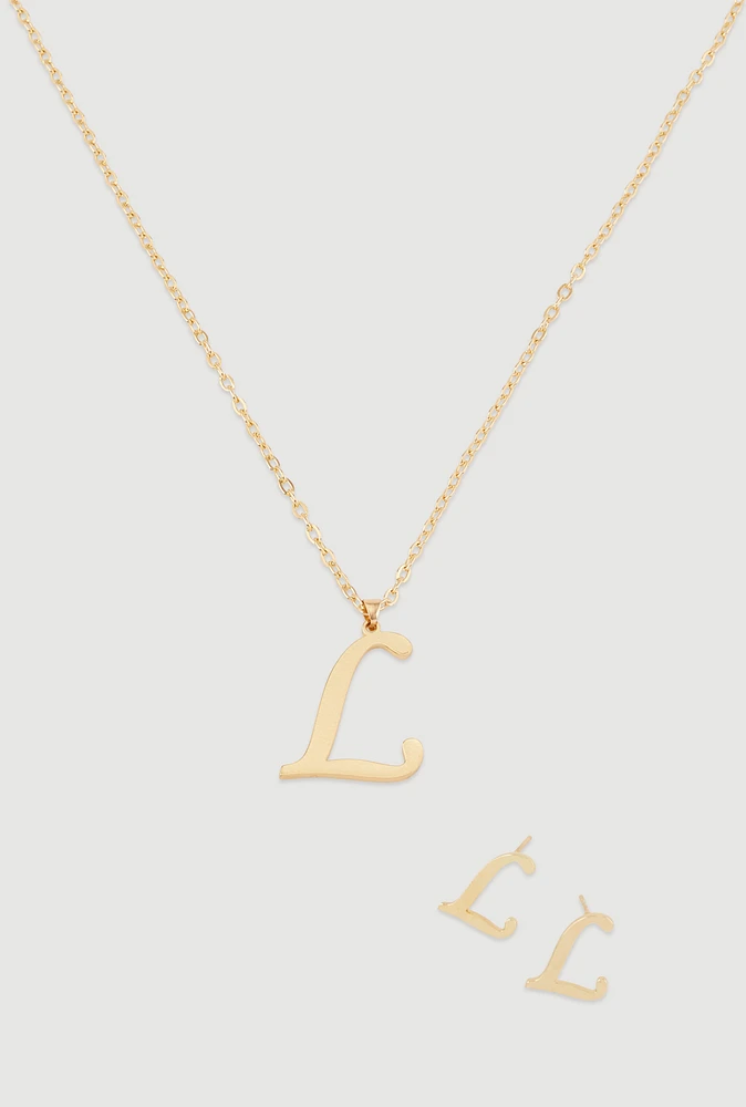 Womens Initial Necklace and Earrings