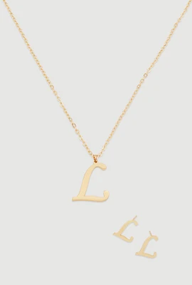 Womens Initial Necklace and Earrings