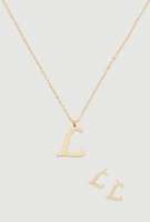 Womens Initial Necklace and Earrings