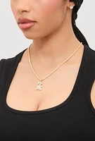 Womens Cubic Zirconia Bear Charm Necklace with Stud Earrings, Gold