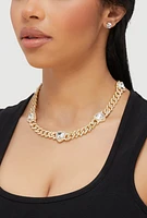 Womens Cubic Zirconia Heart Chain Necklace and Earrings,