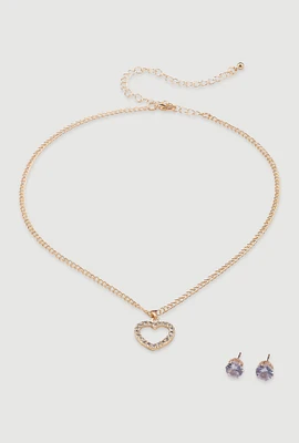 Womens Cut Out Heart Necklace and Stud Earrings,