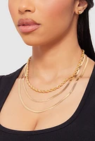 Womens Assorted Metallic Layered Necklace and Stud Earrings, Gold
