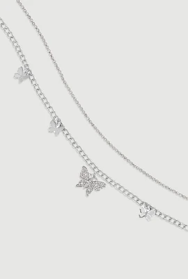 Womens Cubic Zirconia Butterfly Charm Belly Chains, Silver