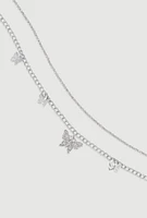 Womens Cubic Zirconia Butterfly Charm Belly Chains, Silver
