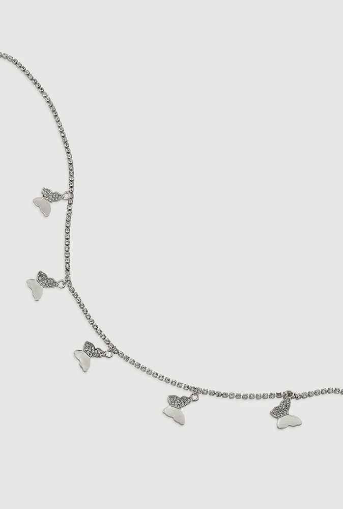 Womens Butterfly Belly Chain, Silver