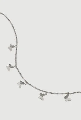 Womens Butterfly Belly Chain, Silver