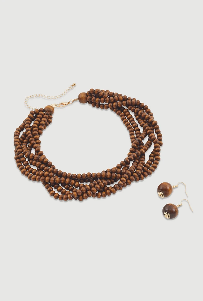 Womens Layered Beaded Necklace and Earrings,