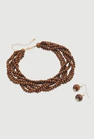 Womens Layered Beaded Necklace and Earrings,