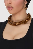 Womens Layered Beaded Necklace and Earrings,