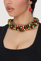 Womens Layered Beaded Necklace and Earrings, Multi